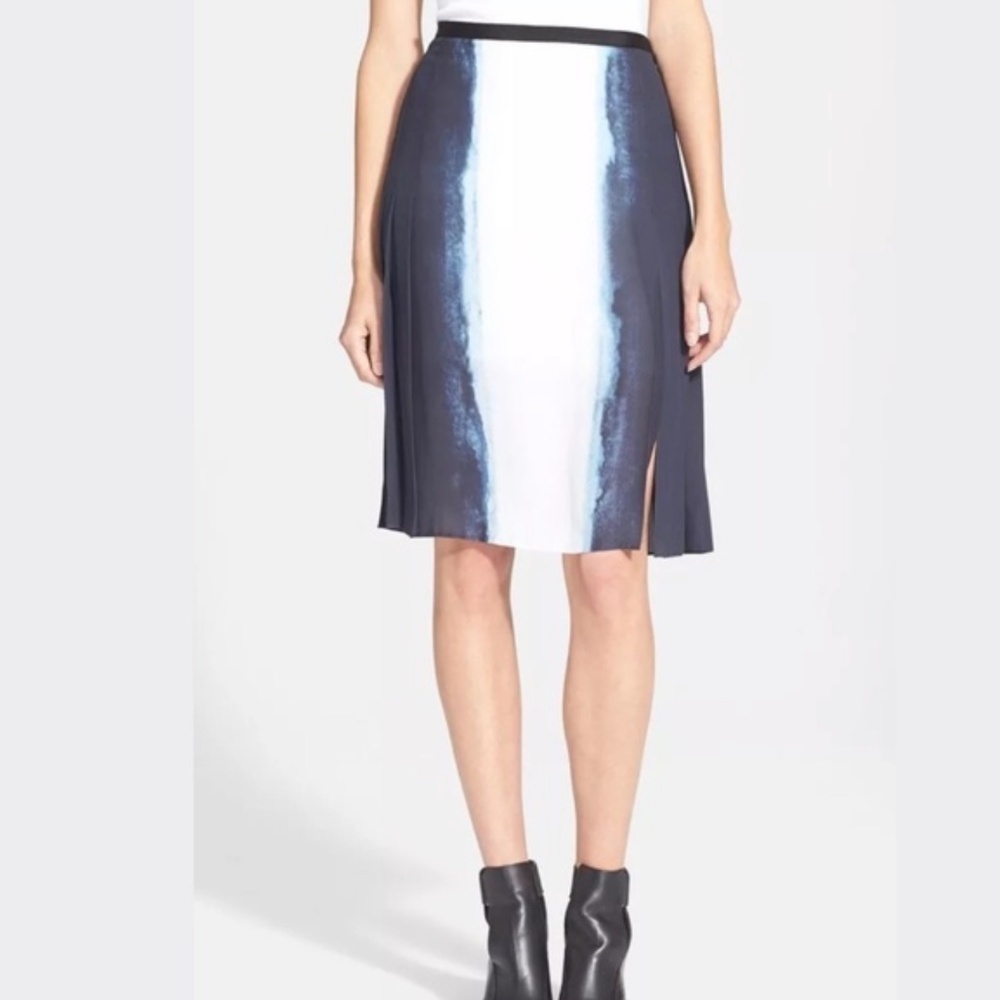 Vince Silk Pleated Skirt Ombré Watercolor Pattern